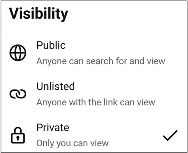 YouTube playlist visibility