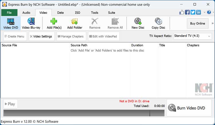 Express Burn Video Tab