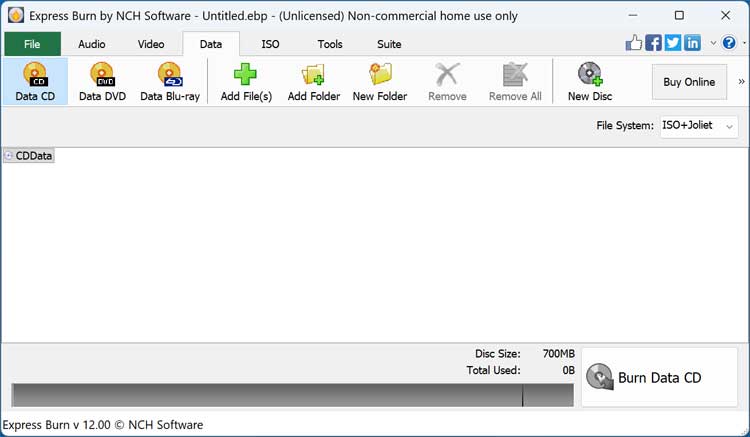 Express Burn Data Tab
