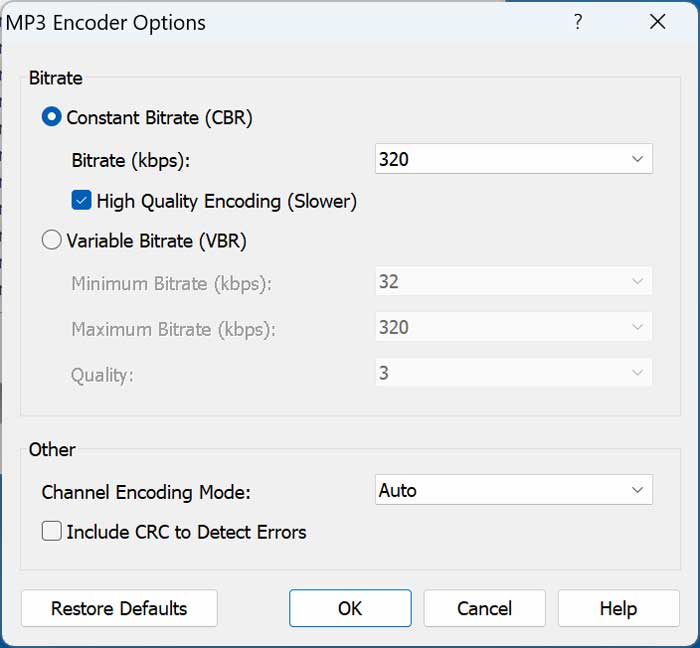 Express Burn MP3 settings