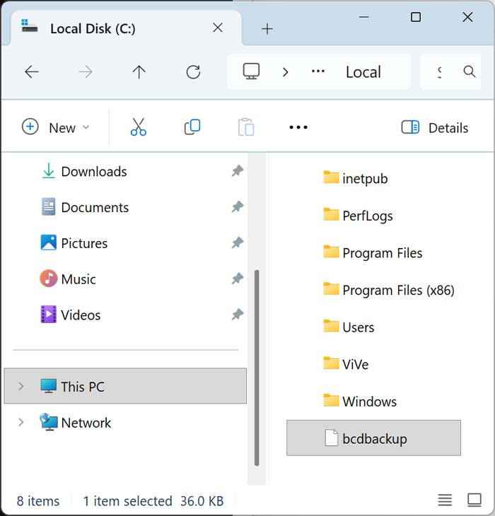 Back up the BCD (Boot Configuration Data) 