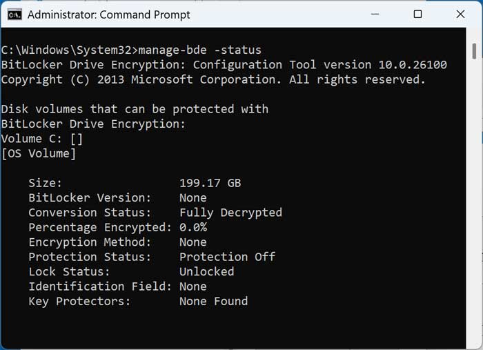 Checking BitLocker Status Command Line