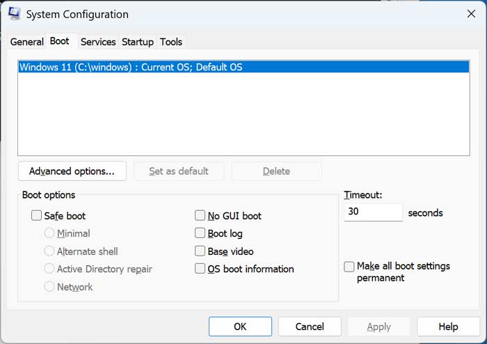 Msconfig System Configuration Utility Boot Tab