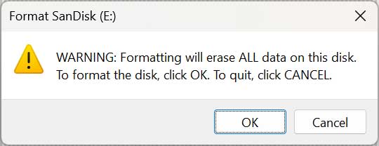 Format drive warning