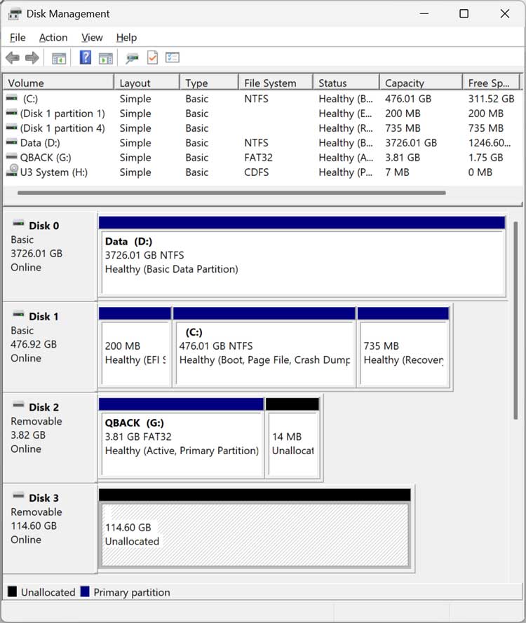 Disk Management unallocated space