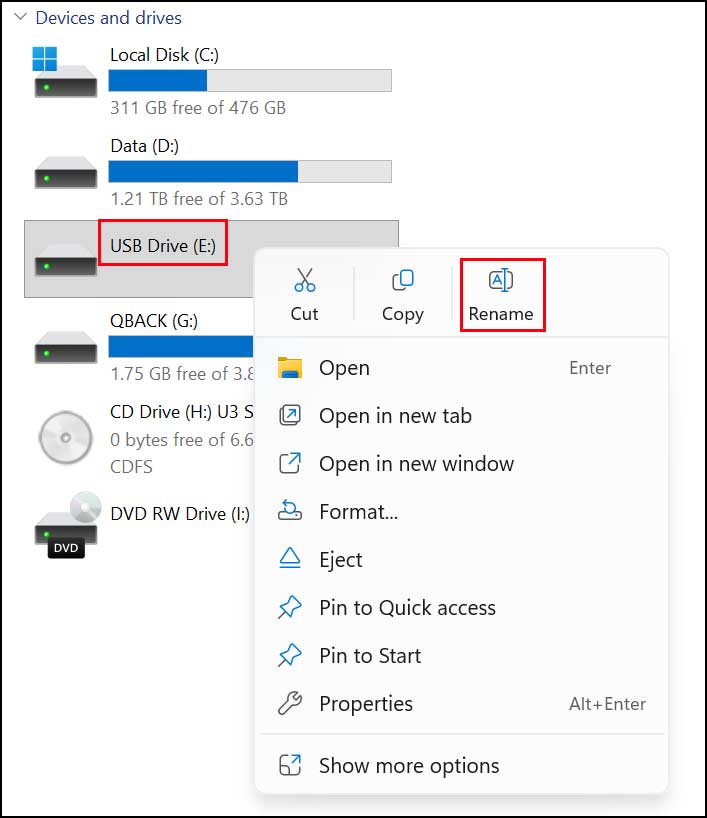 Rename flash drive in File Explorer