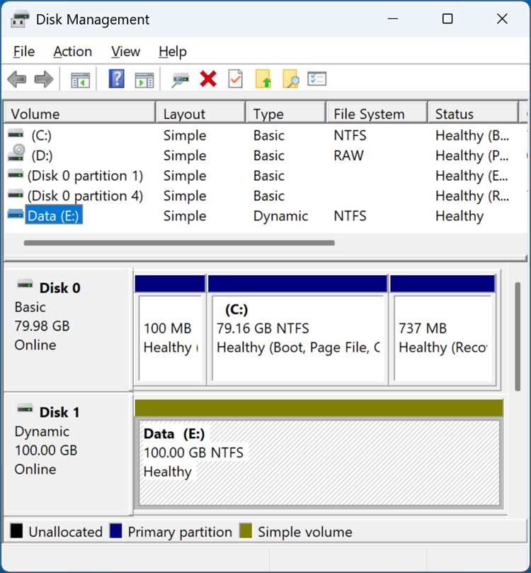 Windows Disk Management with Dynamic Disk