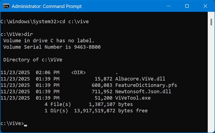 ViVe Tool command line