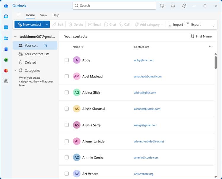 Outlook for Windows contacts