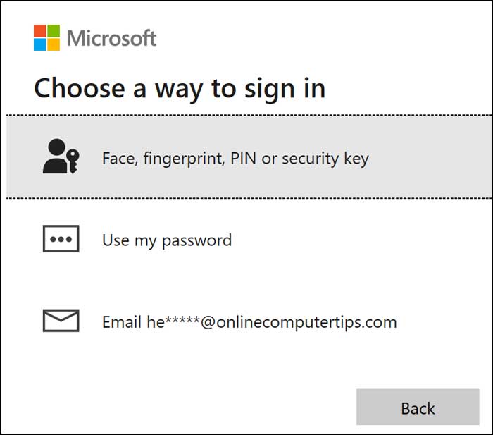 Microsoft choose a way to sign in