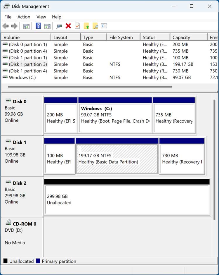 Windows Disk Management tool