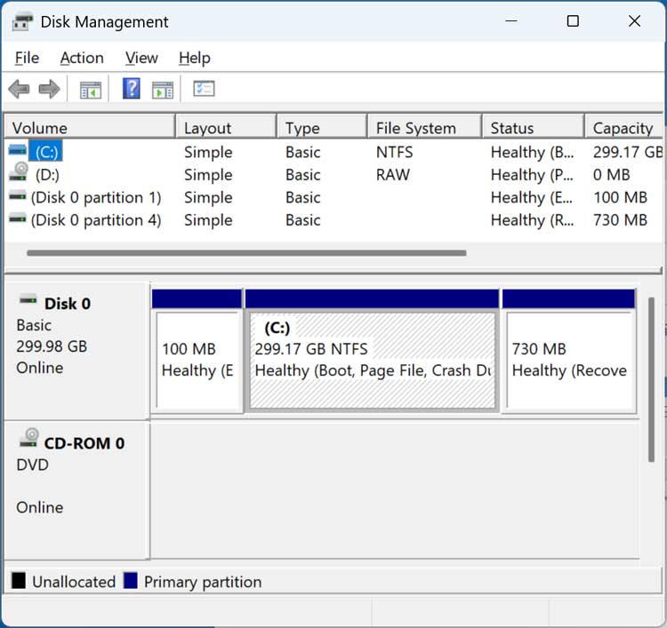 Windows Disk Management tool