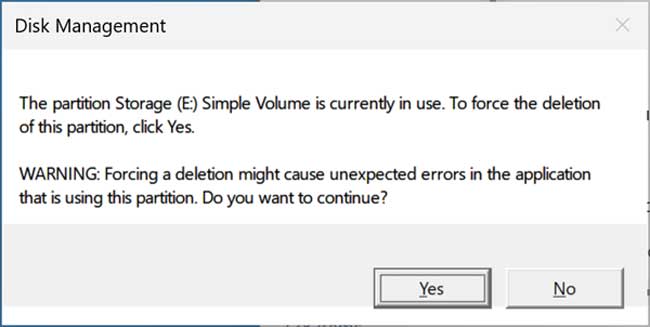 Windows Disk Management tool delete volume currently in use