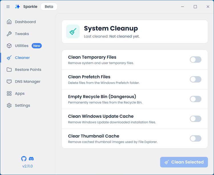 Sparkle disk temp files cleanup