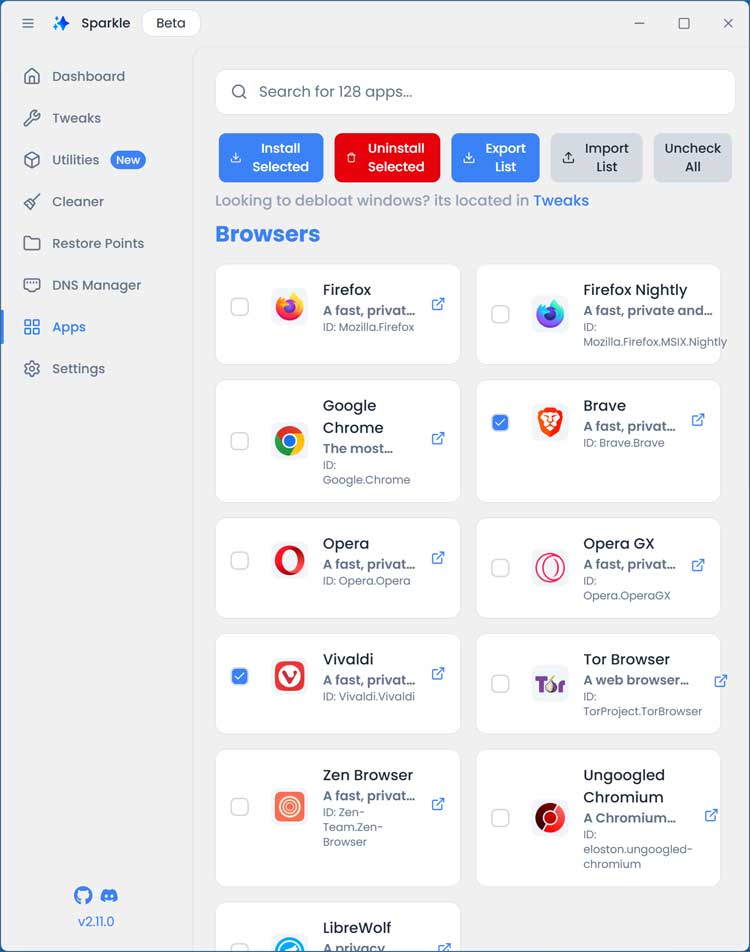 Sparkle install and uninstall apps