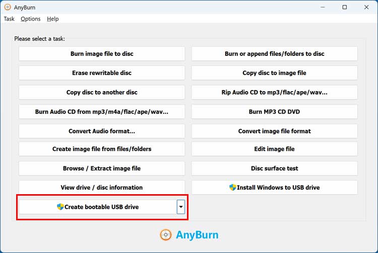 AnyBurn Create bootable USB drive