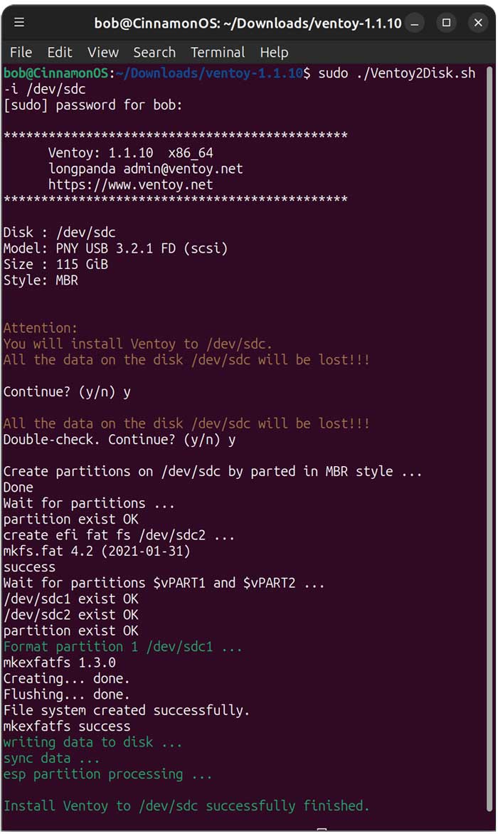 Installing Ventoy Using the CLI Method