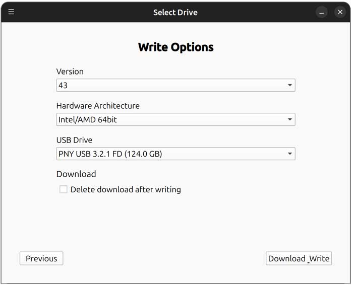 Fedora Media Writer options