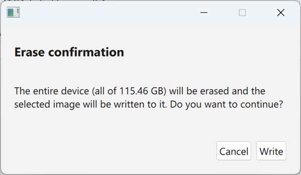 Erase confirmation dialog box