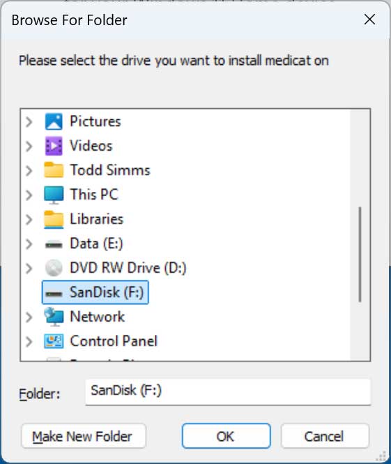 Select the flash drive for Medicat