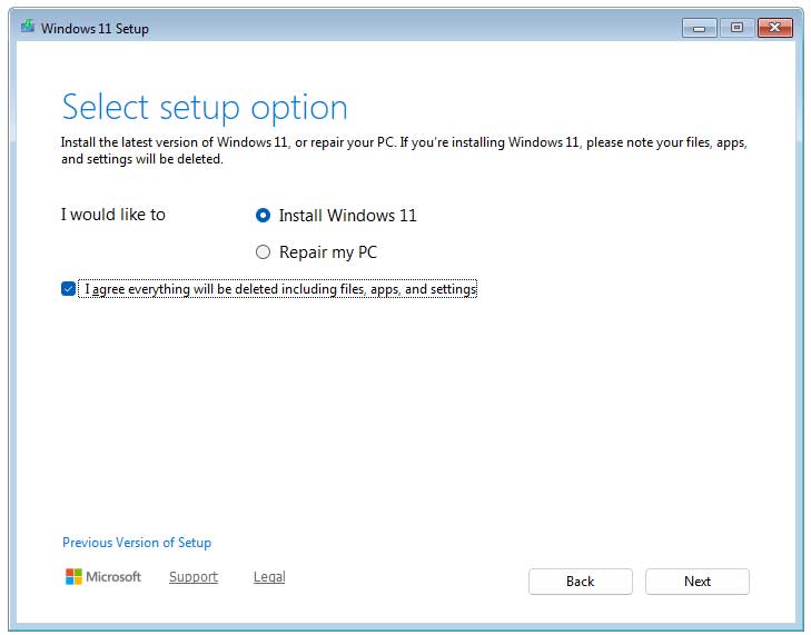 Windows installation wizard