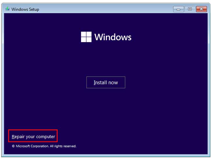 Windows installation repair your computer