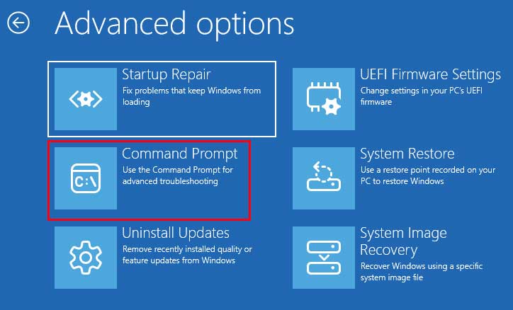 Windows recovery options command prompt