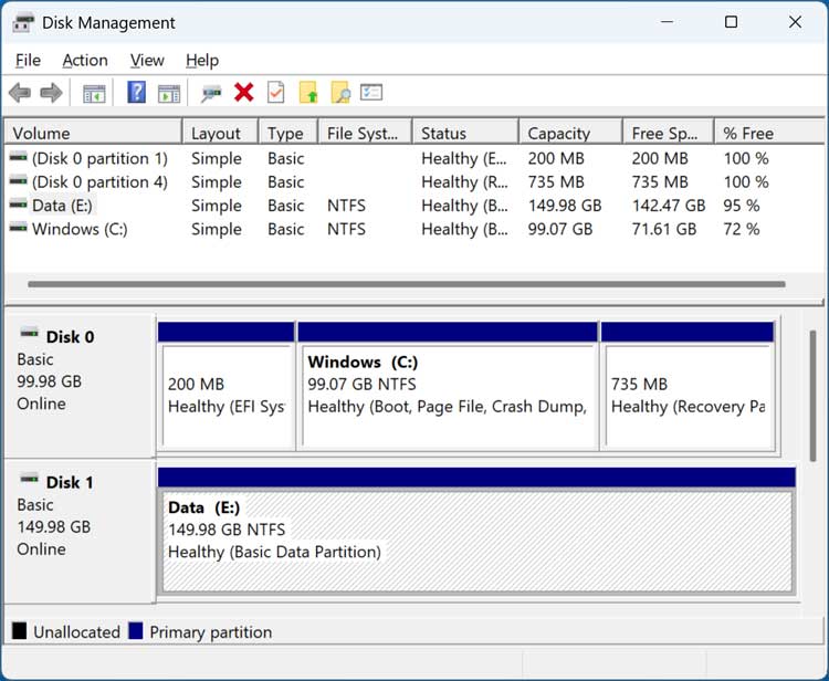 Disk Management tool