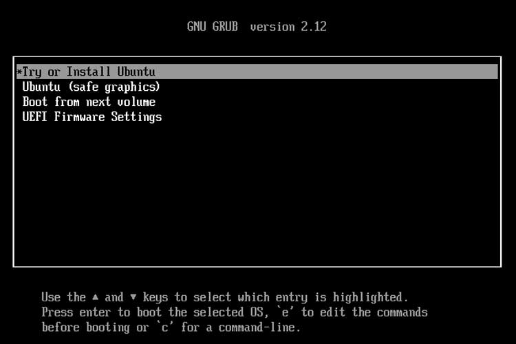 Linux GRUB boot screen