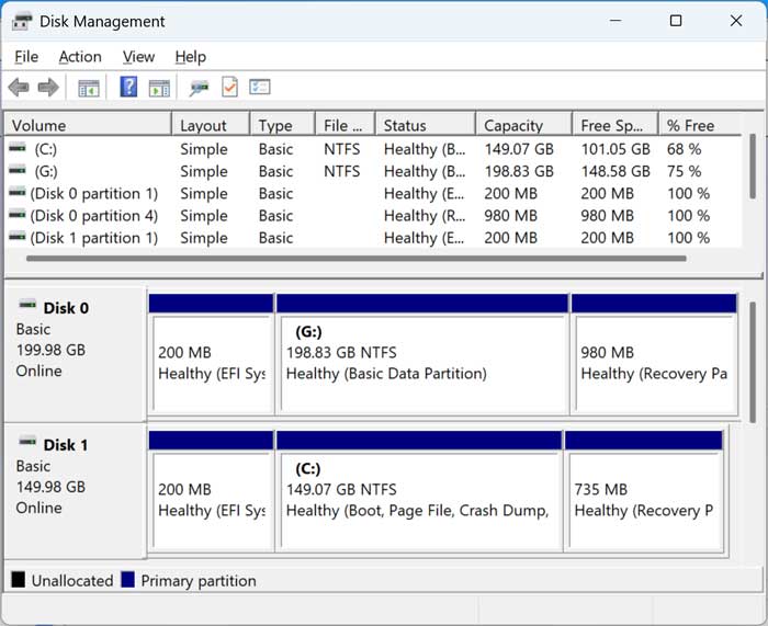 View clone results in Disk Management