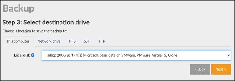 RedoRescue select destination drive