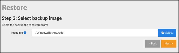 Select backup image file to restore