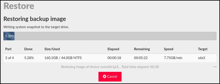 Restore backup image