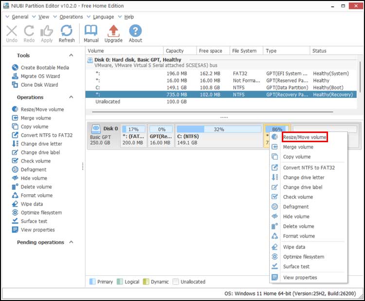 NIUBI Partition Editor move partition