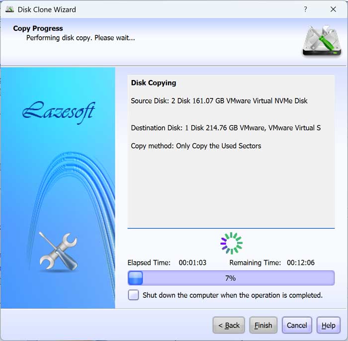 Lazesoft disk clone process