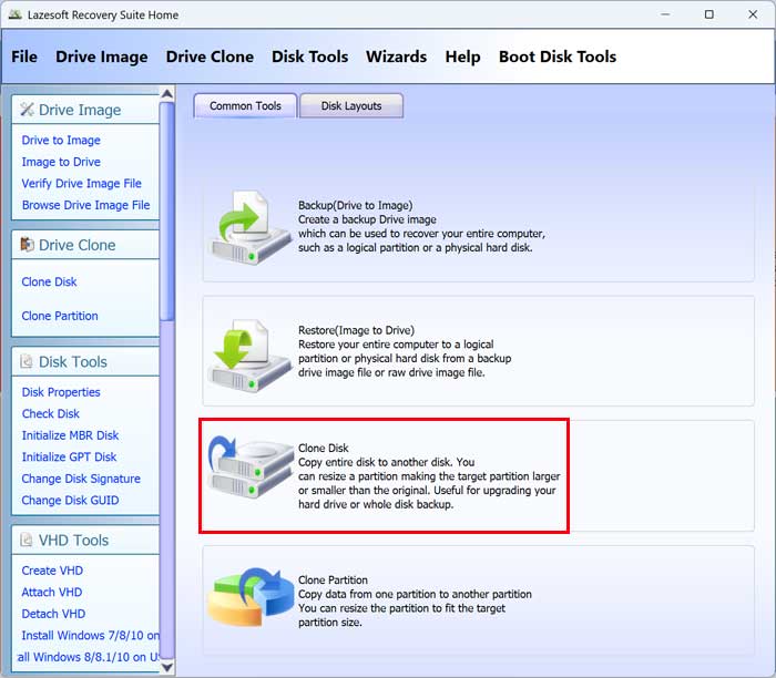 Lazesoft Clone Disk feature