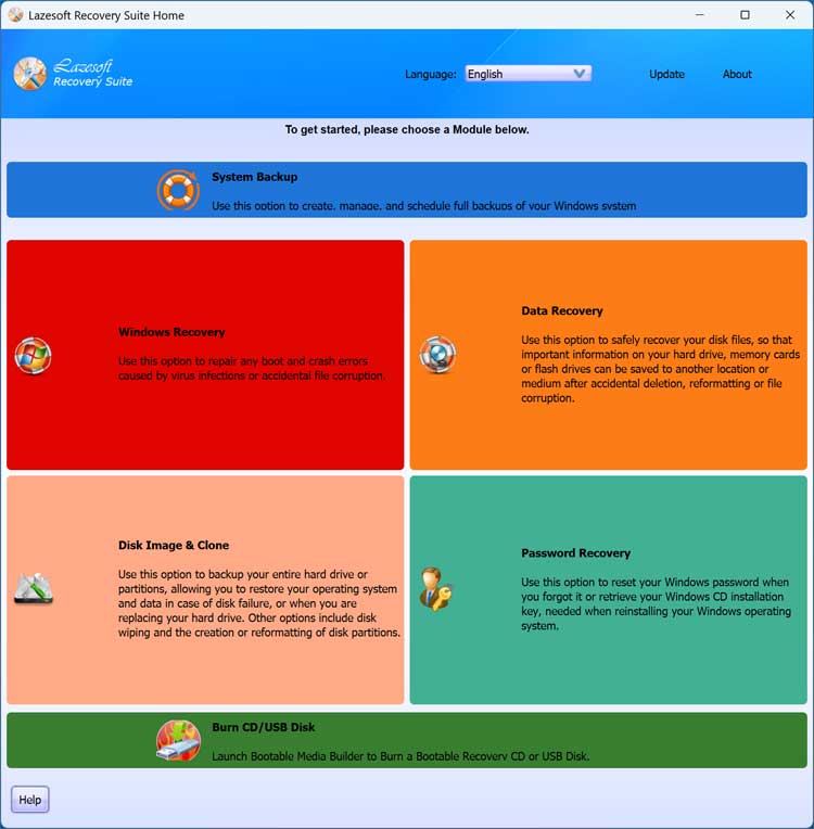 Lazesoft Recovery Main Screen