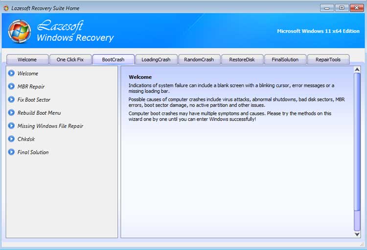 Lazesoft Windows Recovery options