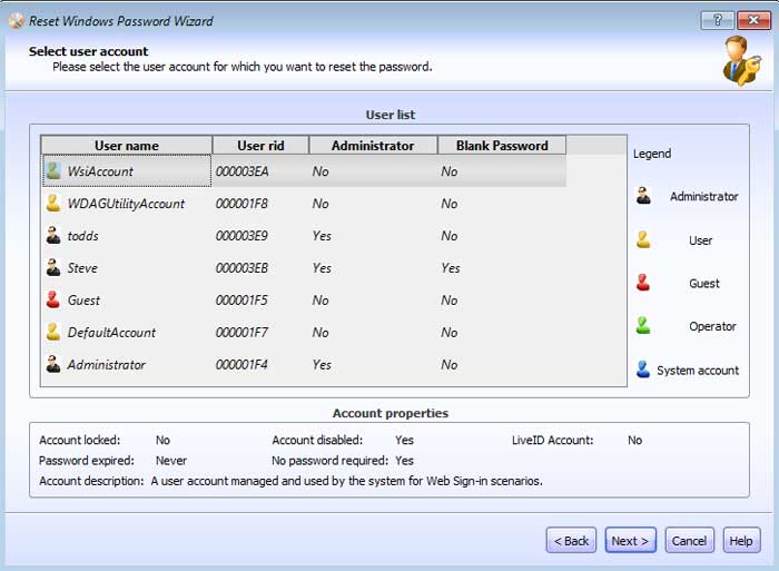 Choose account to reset