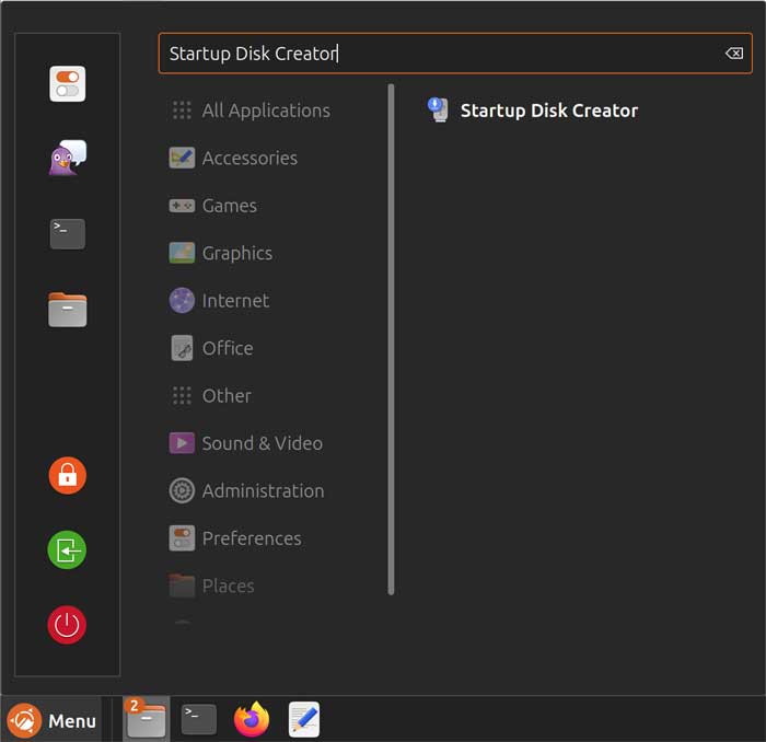 Running Startup Disk Creator in Ubuntu Linux