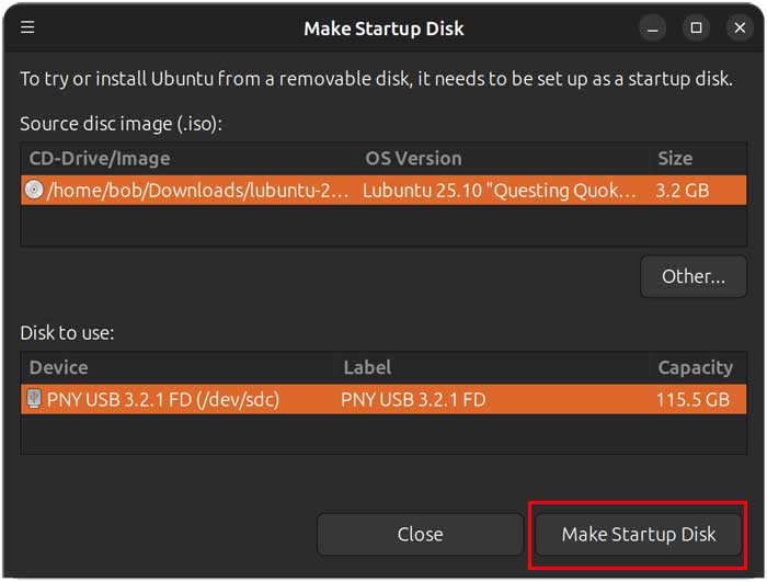 Create a Linux USB Flash Drive Installer in Linux with Startup Disk Creator