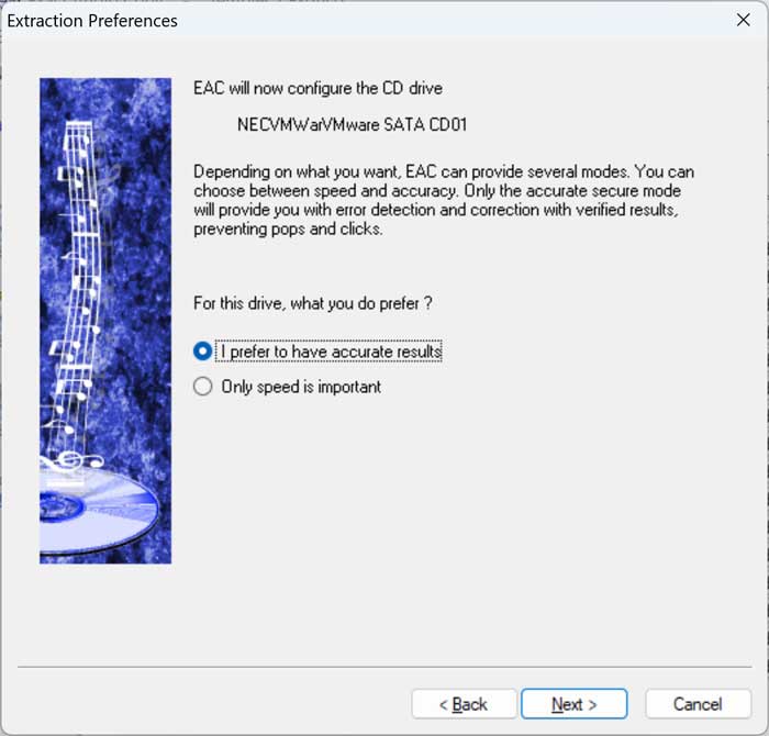 EAC extraction preferences