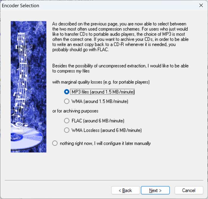 EAC encoder selection setup