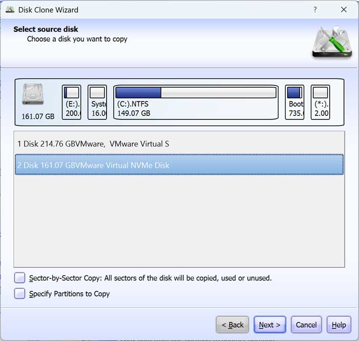 select the source disk to clone