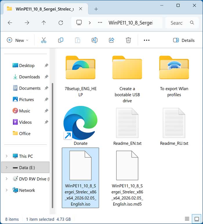 WinPE11 RAR file contents