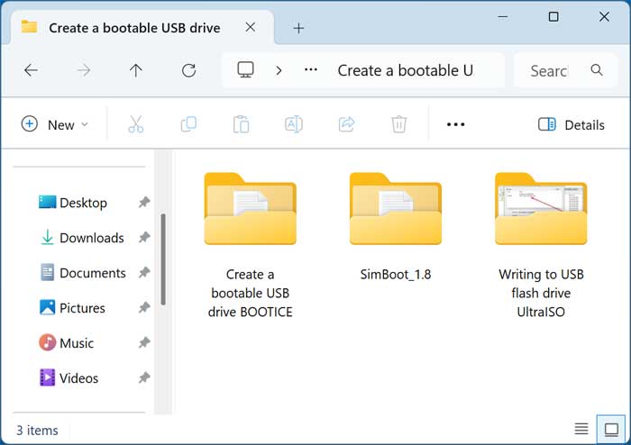 Create a bootable USB drive folder