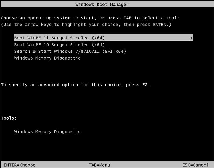 Sergei Strelec boot menu