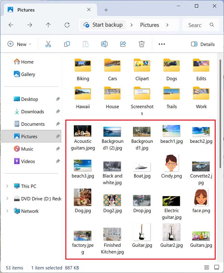 File Explorer Pictures folder