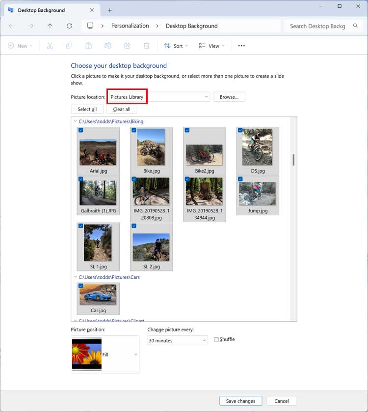 How to Make the Windows Background Photos Slideshow Use Images in Subfolders