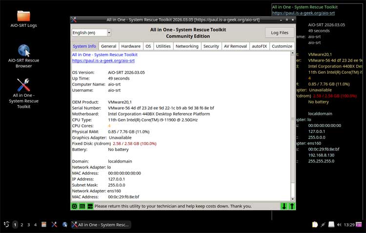 All in One System Rescue Toolkit main window